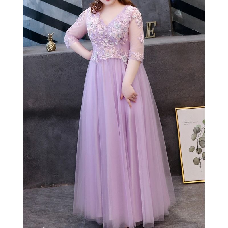 【3XL〜7XL】フラワー装飾チュールドレス　D1562