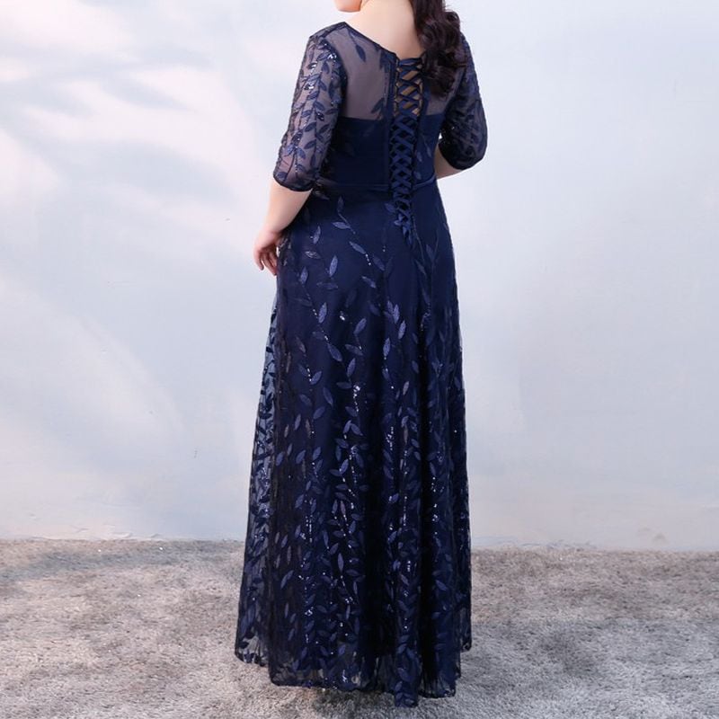 【3XL〜7XL】リーフ柄七分袖シアードレス　2color　D1608