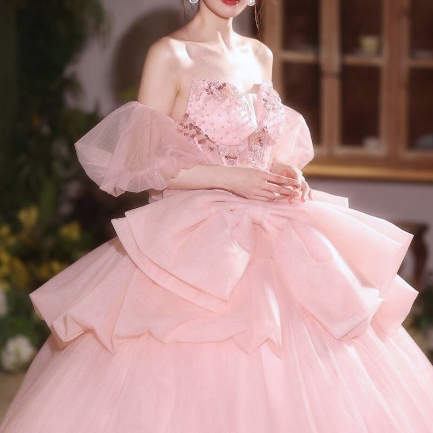 ビッグリボンボリュームチュールドレス　D1824