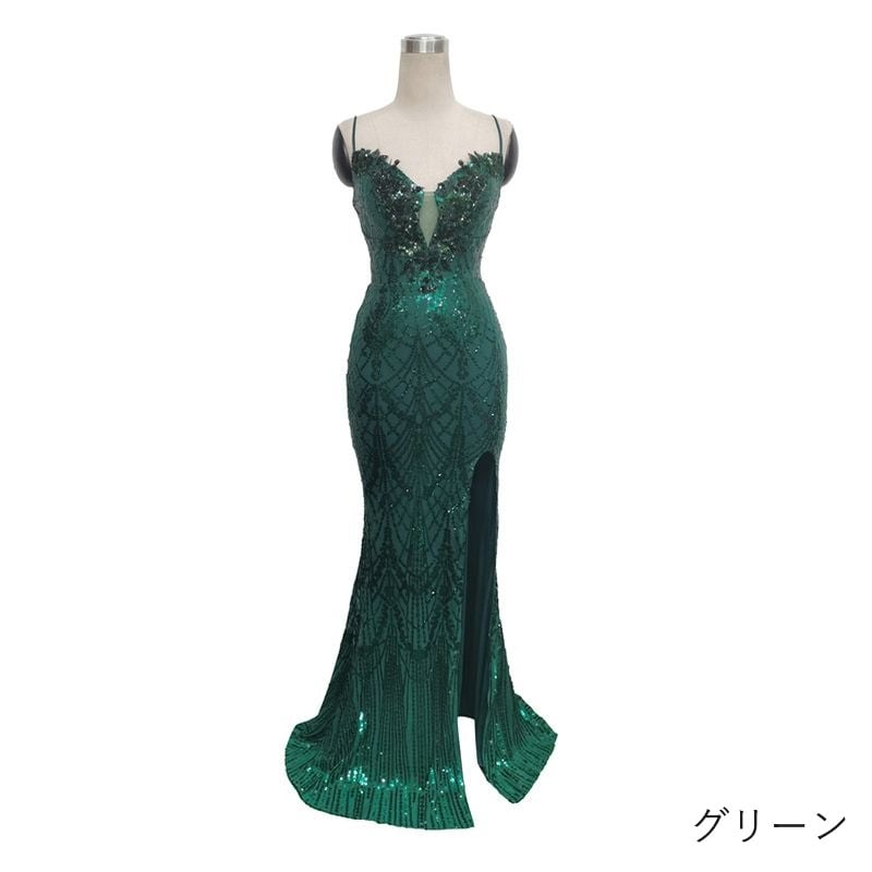 スパンコールキャミソールマーメイドドレス　10color　D1677
