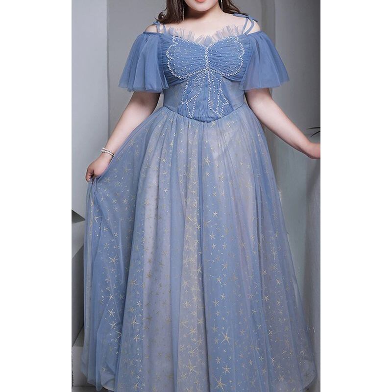 【3XL〜7XL】星柄リボンデザインチュールドレス　D1616