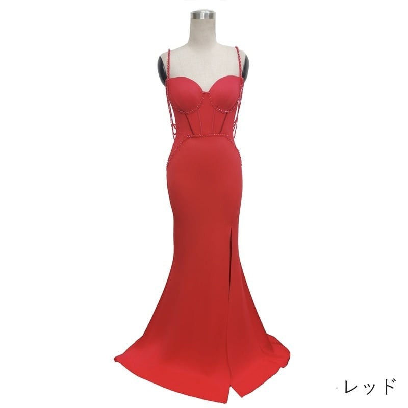 ビーズ装飾スリットマーメイドドレス　9color　D1678