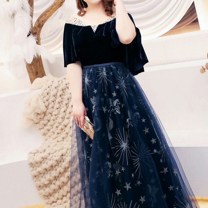 【3XL〜7XL】ケープスリーブロマンティックドレス　D1622