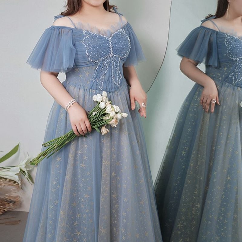 【3XL〜7XL】星柄リボンデザインチュールドレス　D1616